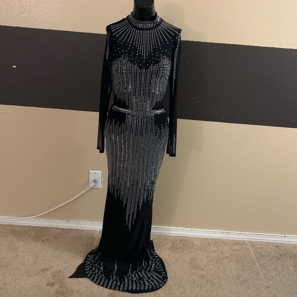Black rhinestone long fitted gown size S